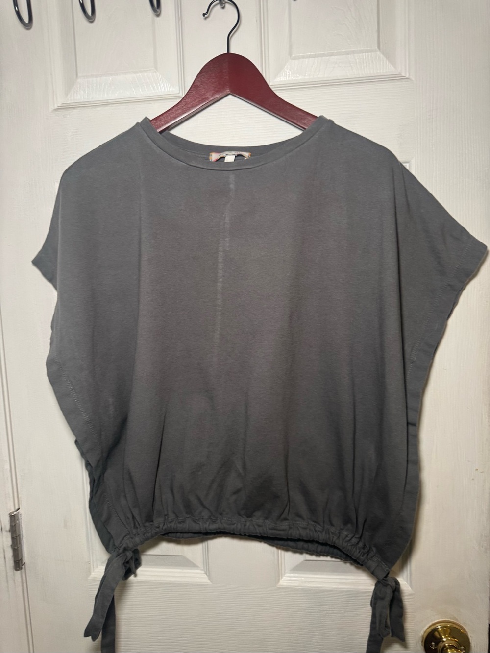 Anthropologie Charcoal Gray Drawstring Hem Casual Top